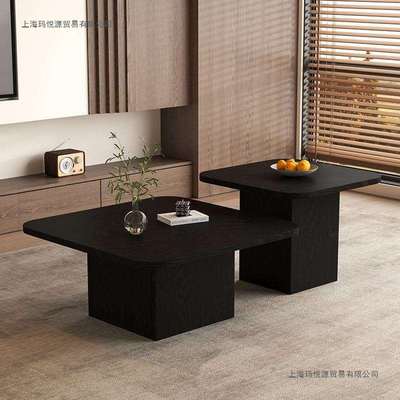 轻奢复古胡桃木方形实木茶几意式极简家用客厅设计师小户玻璃地台