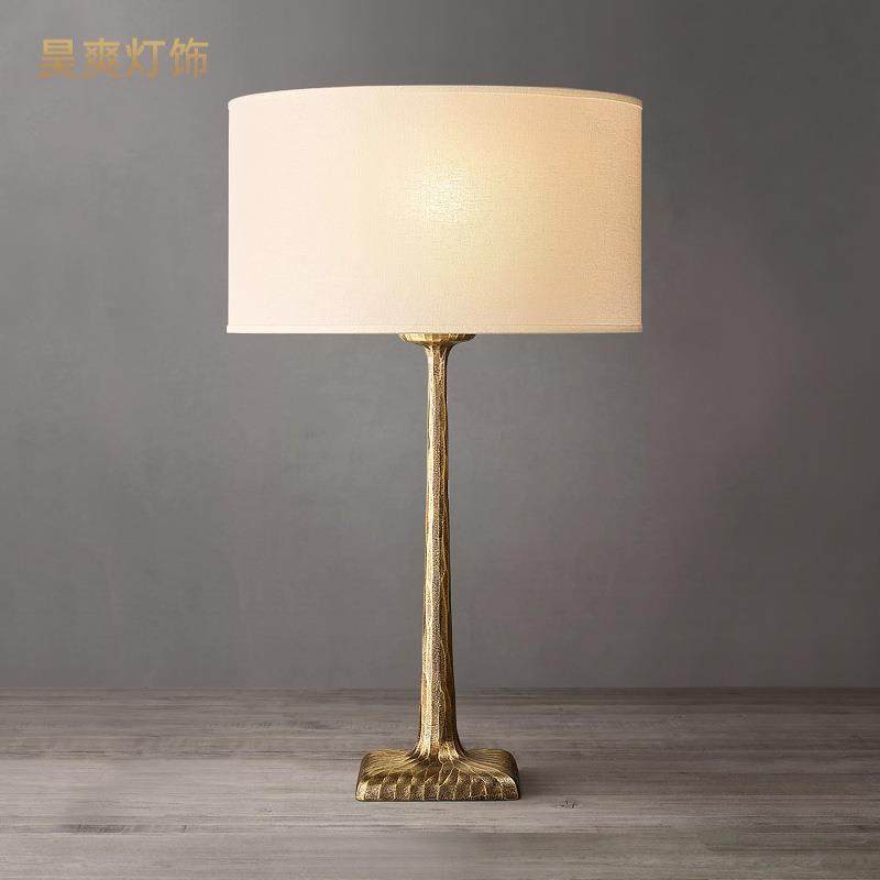 卧室床头台灯美式简约轻奢全铜复古RH设计客厅沙发边几落地灯装饰