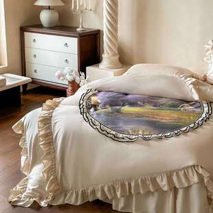 油画风复古长绒棉四件套花边公主风纯棉被套床单床裙床笠