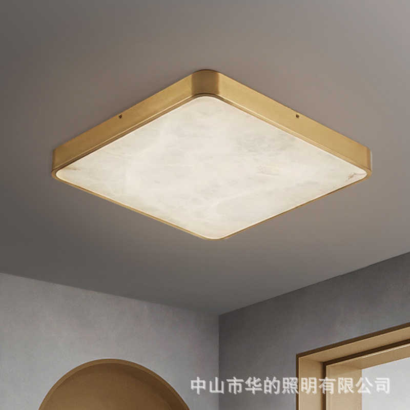 后现代简约全铜云石卧室吸顶灯设计师玄关房间书房方形阳台过道灯