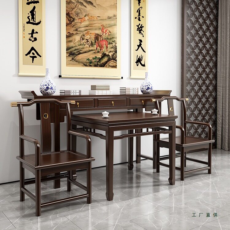 新中式实木中堂六件套家用八仙桌农村神台堂屋家具供桌条案翘头桌图片