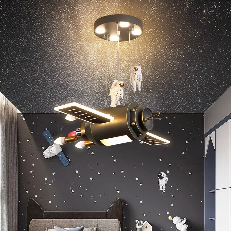 卡通卫星航天飞船航天火箭航天空间站太空站太空船卧室儿童吊灯