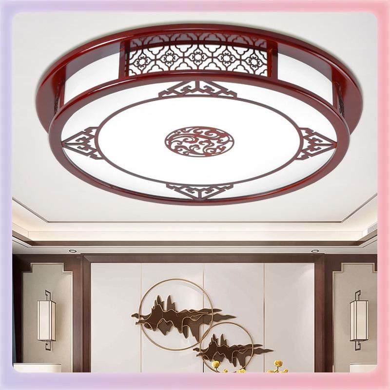 W9YX新中式吸顶灯长方形led灯具实木中国风仿古典客厅灯卧室套餐