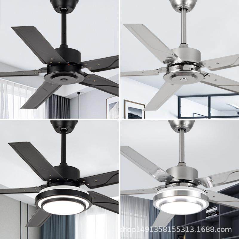 吊扇灯餐厅简约不锈钢铁叶电风扇灯客厅卧室黑色工业吊扇风扇吊灯