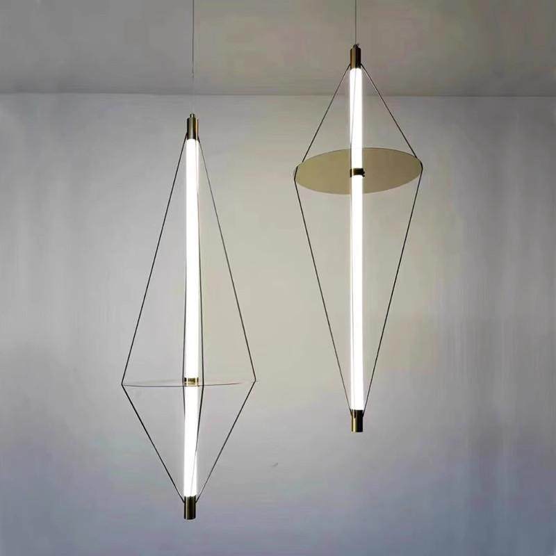 设计师极简几何多边形线条吊灯loft挑空客厅楼梯样板间卧室床头灯