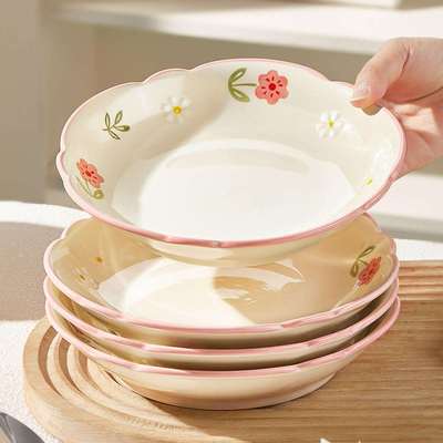 清新陶瓷盘子家用菜盘2025新款7寸深盘釉下彩餐具菜碟子炒菜餐盘