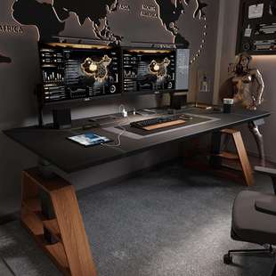 电动升降桌腿工作台家用电脑桌子升降马鞍皮岩板加长电竞办公书桌