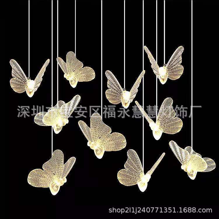 厂家直供新款10头亚克力发光蝴蝶婚庆道具酒店舞台装饰灯橱窗吊灯