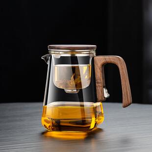 2024年新款磁吸飘逸杯玻璃内胆无杆茶水分离泡茶壶胡桃木把家用