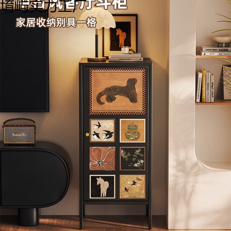 中古风客厅斗柜靠墙窄柜卧室床头置物柜玄关收纳柜沙发侧边储物柜图片