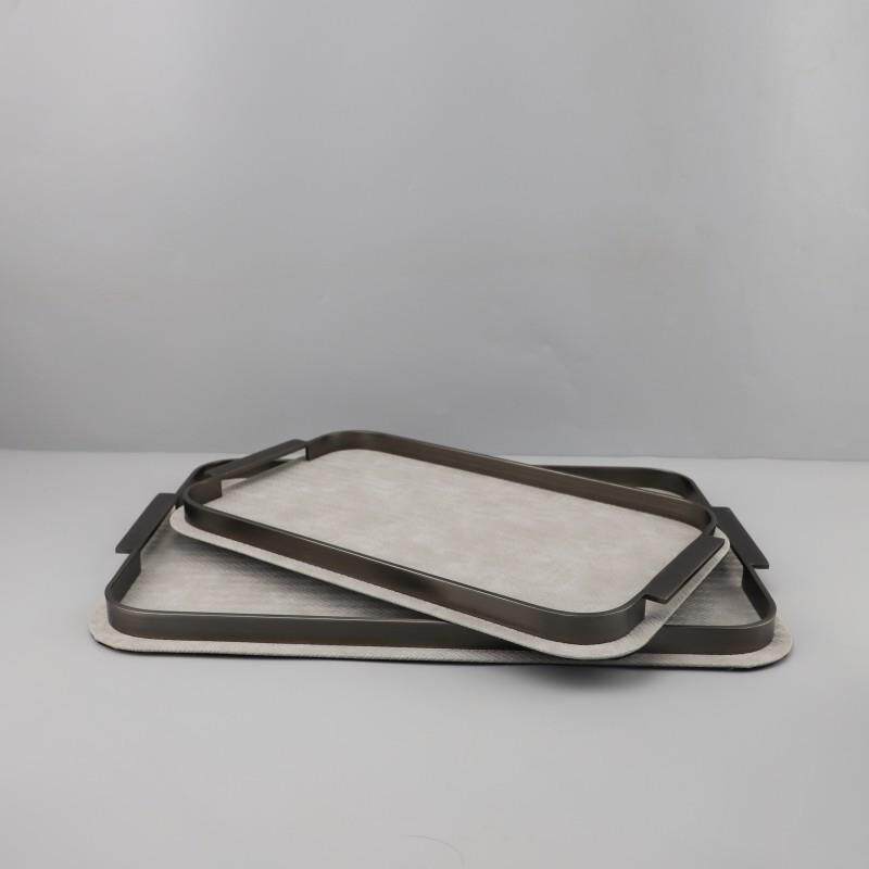 现代简约方形金属皮革托盘摆件客厅卧室样板间家居装饰品直销