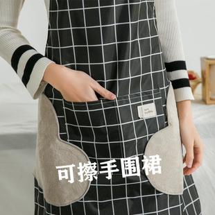 时尚 围裙家用厨房防水防油男女工作服布卡通印花可爱日系韩版 围腰