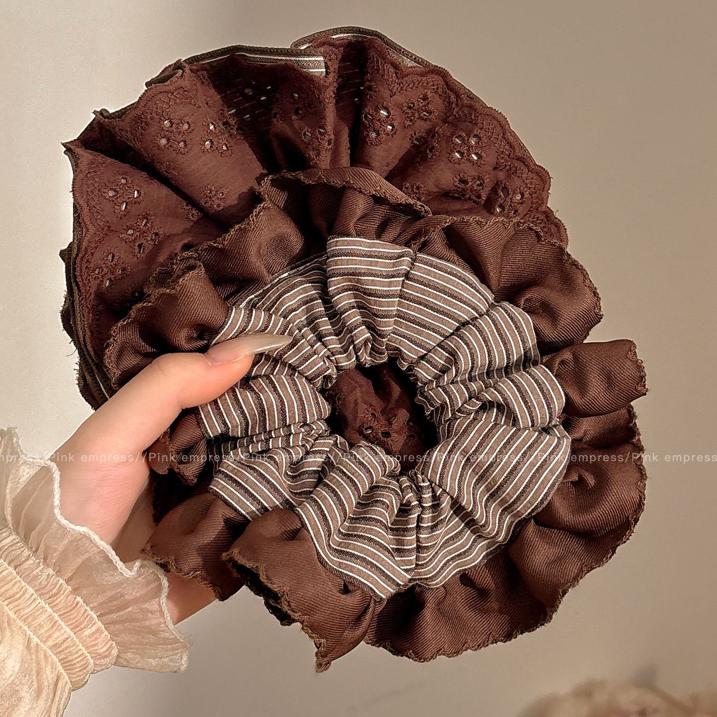 美拉德条纹大肠发圈女高级感秋冬扎丸子头发绳高弹力耐用头绳发饰