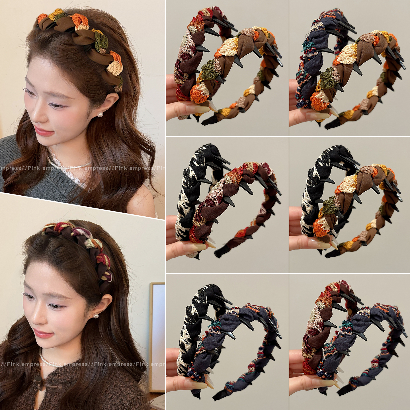 布艺缠绕齿梳发箍女2025新款秋冬高颅顶带齿防滑压发头箍发卡发饰