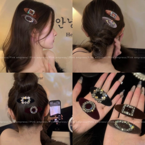 秋冬丝绒闪钻发夹侧边边夹卡子头饰女高级感前额刘海碎发夹子发卡