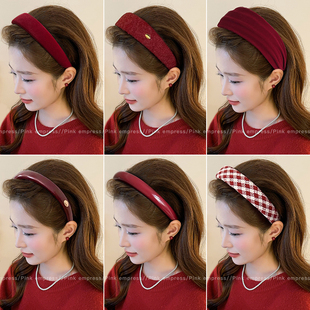 红色高颅顶发箍女款高级感洋气时尚头箍外出压发宽边新年过年发卡