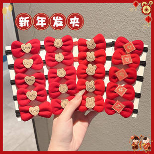 新年红色蝴蝶结发圈女儿童扎头发皮筋头绳女孩过年高弹力马尾发绳