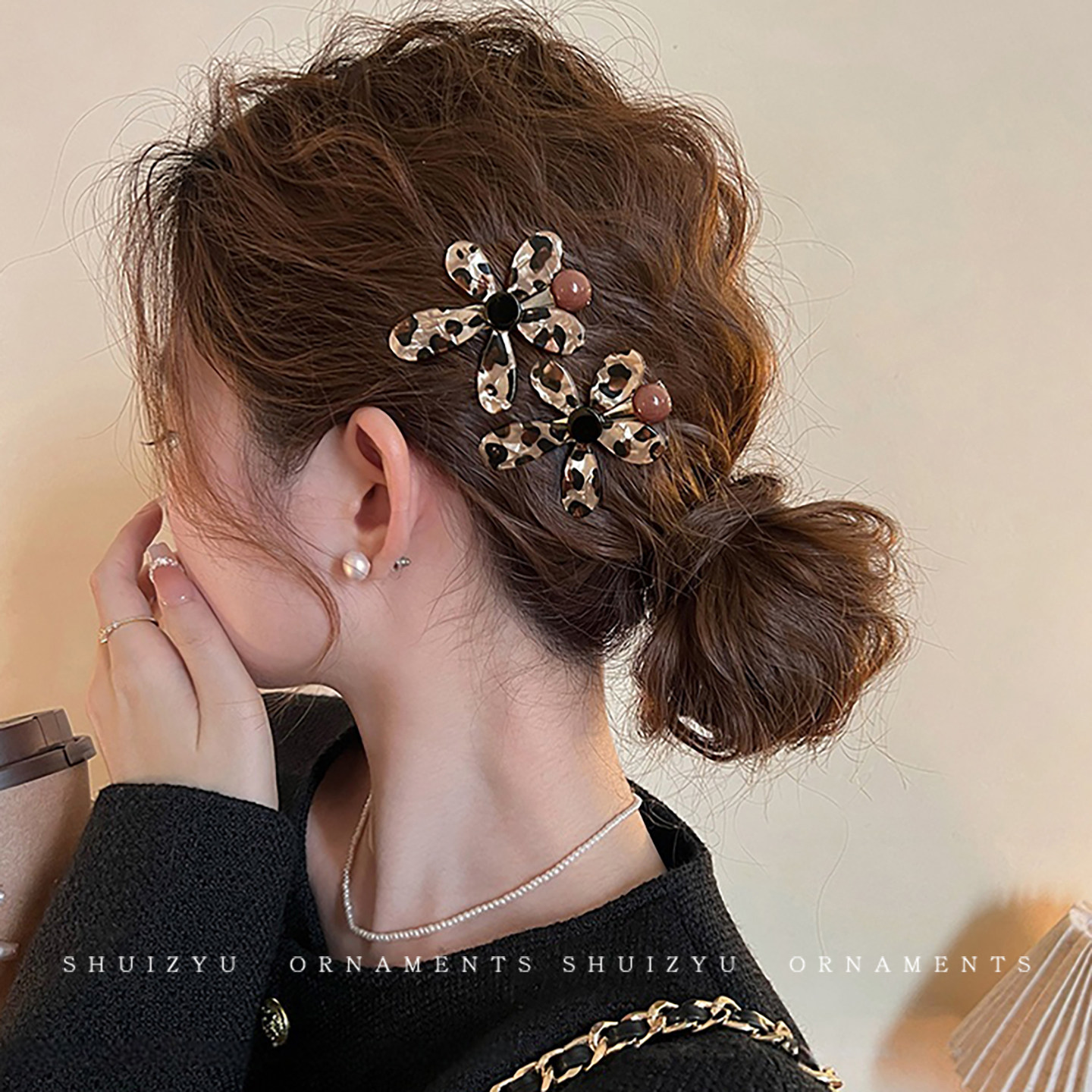 豹纹花朵无痕发夹女2026新款侧边碎发刘海夹高级感夹子头饰发卡