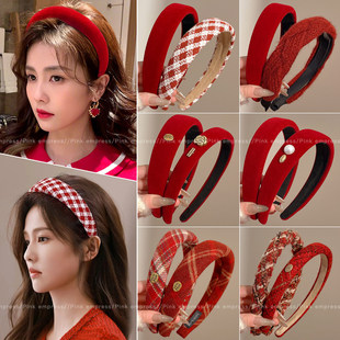 新年红色发箍女高颅顶2026新款日常外戴压发卡高级感过年喜庆头箍