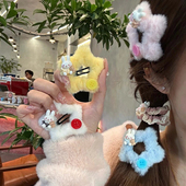 秋冬星星可爱纽扣米菲兔毛茸茸甜美发夹少女毛绒发卡刘海BB发饰