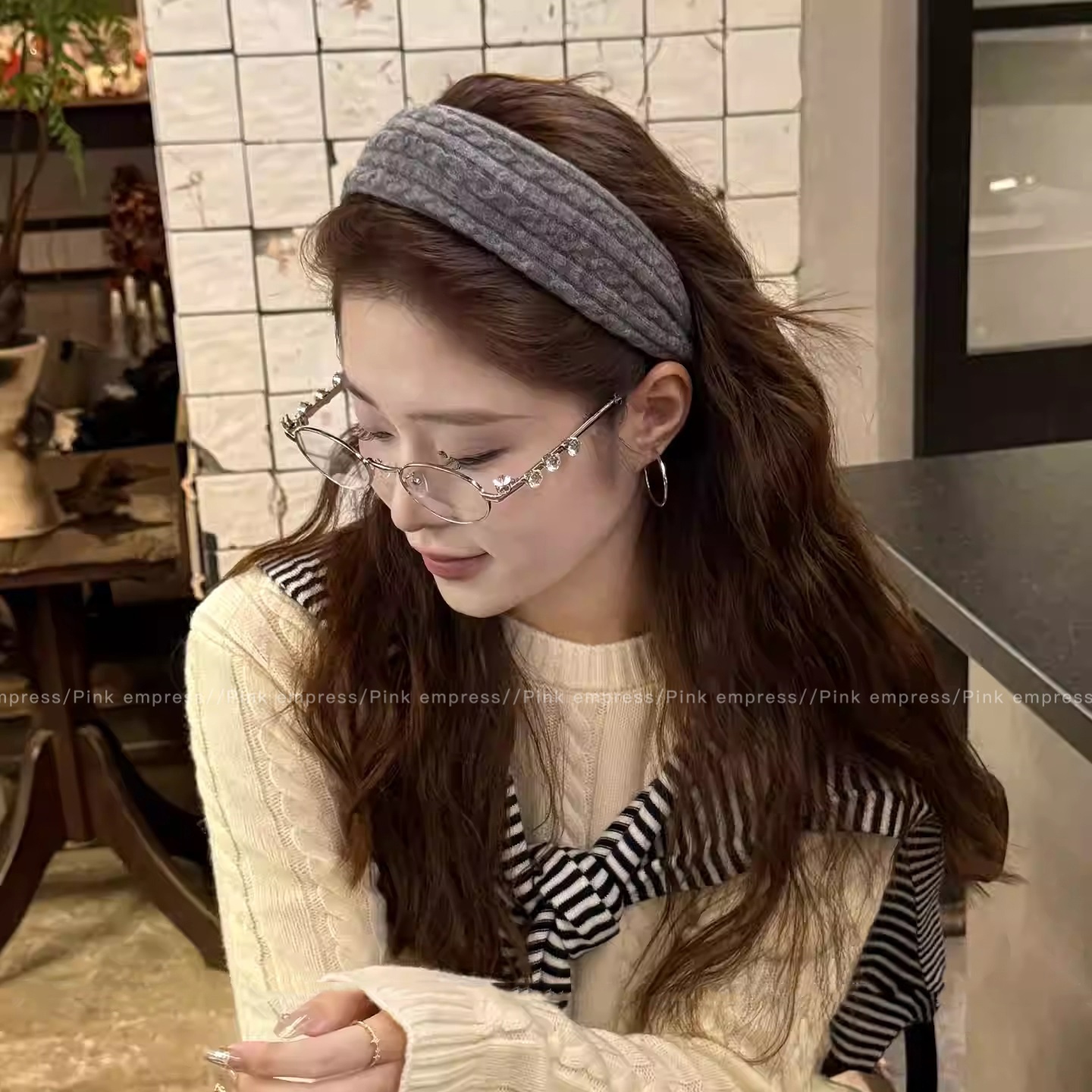 秋冬灰色针织毛线宽边发箍女高颅顶压发头箍洋气时尚减龄发捆发卡