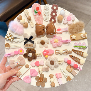 儿童秋冬毛绒发夹女卡子侧边边夹碎发刘海bb夹可爱小夹子头饰发卡