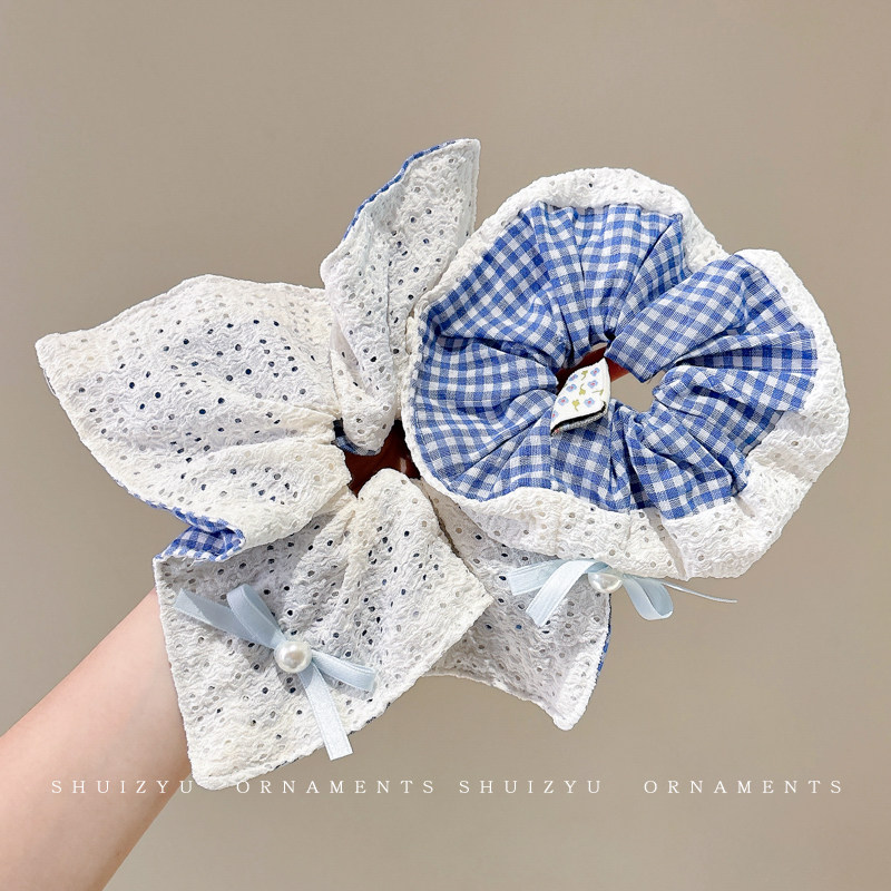 法式蕾丝格子蝴蝶结方巾大肠发圈女扎头发皮筋发绳丸子头头绳头饰,童装/婴儿装/亲子装,发饰,淘宝优惠券,粉丝福利购,淘宝优惠卷