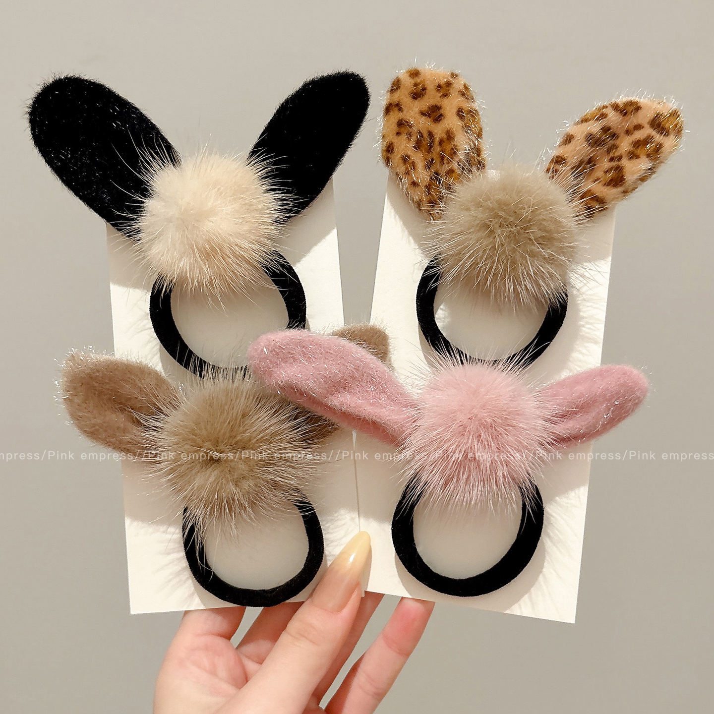 儿童毛绒兔耳朵毛球头绳简约气质扎马尾皮筋高弹秋冬发圈皮套发饰