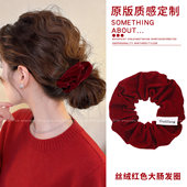 新年红色丝绒大肠发圈头花女2026新款 扎丸子头皮筋发绳扎头发头绳