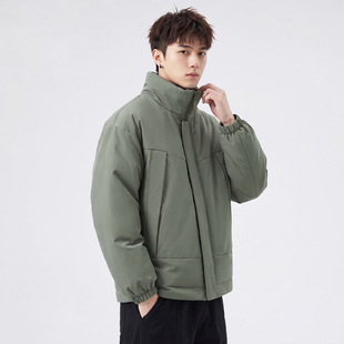 冬季新款石墨烯连帽加厚棉服男款日系青少年简约立领棉袄保暖棉衣