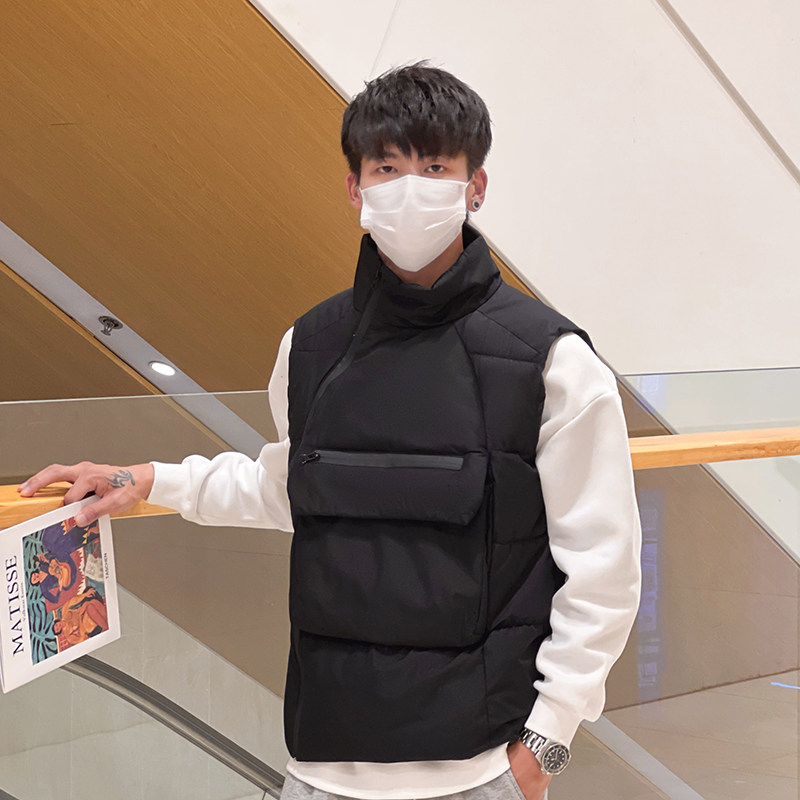 马甲立领大口袋纯色时尚