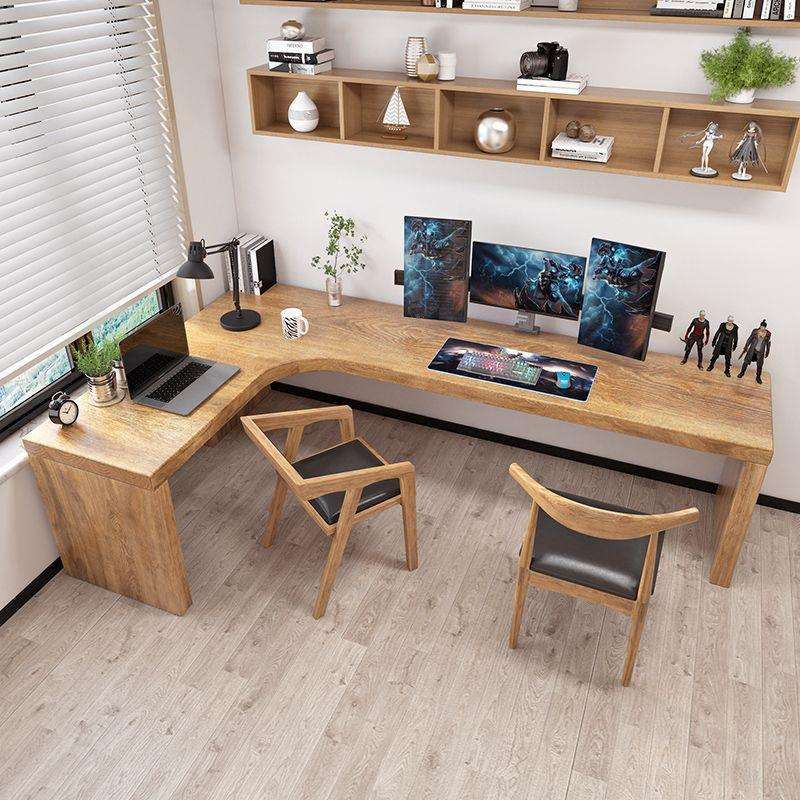 中式全实木转角书桌双人家用学习桌办公工作台L型电脑拐角桌