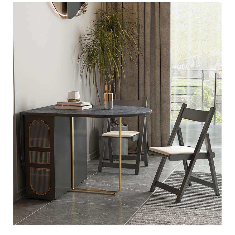 轻奢折叠餐桌小户型家用饭桌可收纳餐边柜多功能简约岩板桌椅组合