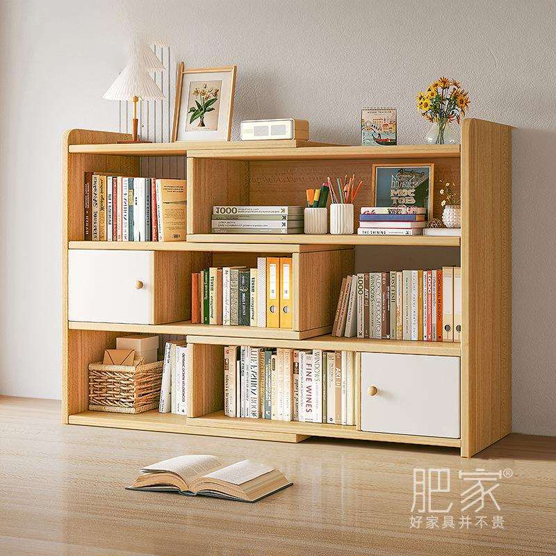 0J家用靠墙多层书架玩具架二合一落地收纳置物架小孩格子书柜MS34