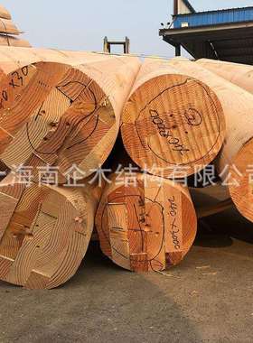 花旗松胶合木圆柱强度等级TCT32古建木结构花园凉亭木梁木柱子