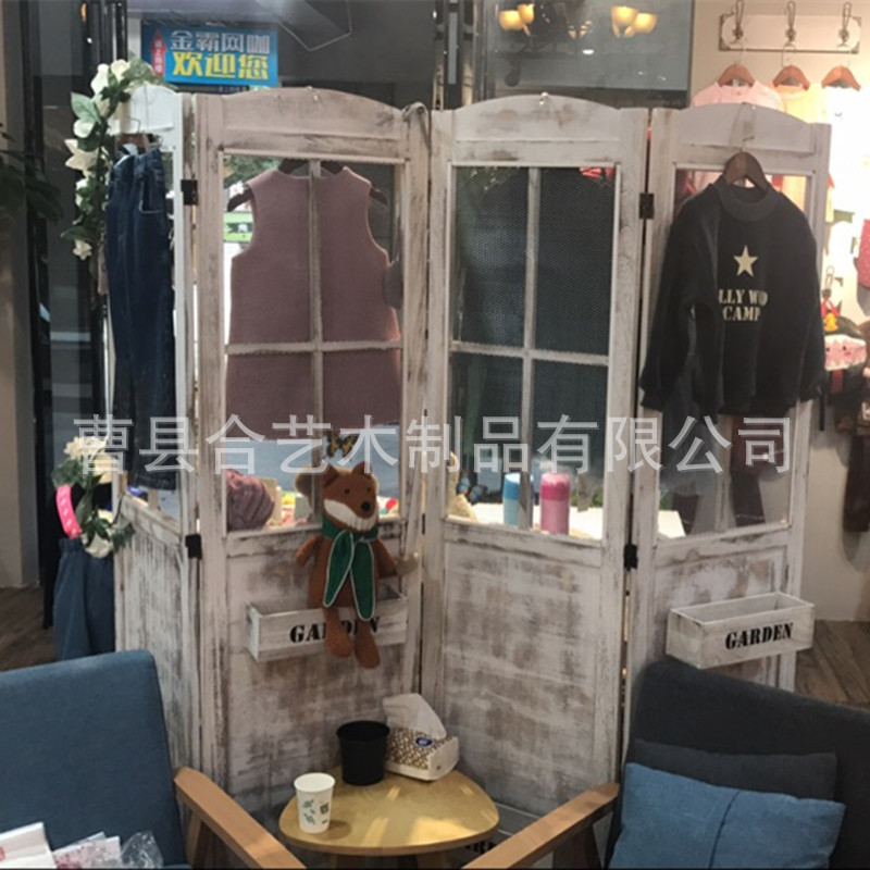 新中式铁艺隔断屏风客厅复古玄关隔断移动折叠办公室玄关屏风隔断