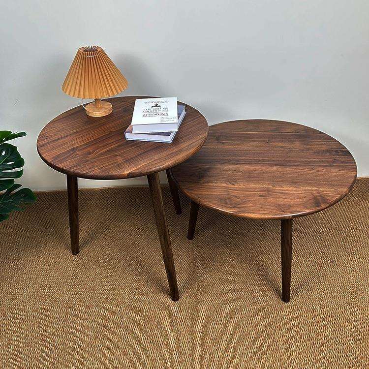 北美黑胡桃木茶几实木小圆桌沙发角几客厅北欧简约边几阳台小桌r*