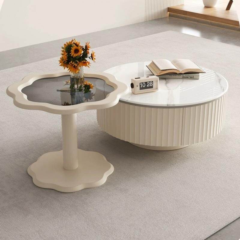 风岩板茶几客厅家用小户型轻奢岩板现代网红简约新款圆形奶油茶桌