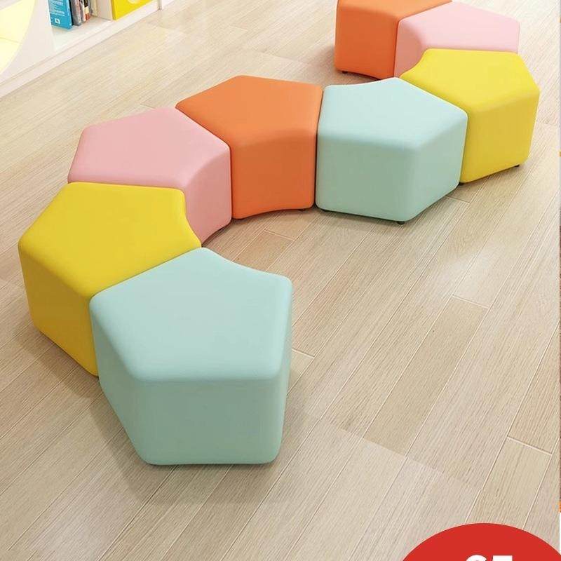 幼儿园凳子音乐教室矮凳培训机构儿童皮凳五六边形早教彩色墩