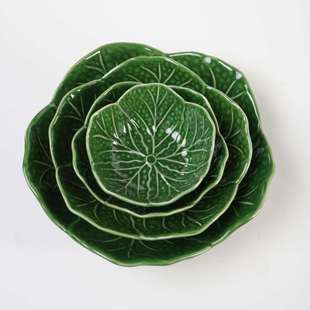 陶瓷花朵深碗绿釉创意白菜浮雕餐具水果蔬菜沙拉碗酸奶燕麦碗汤碗
