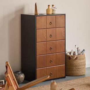 中古风实木五斗柜法式复古黑色现代客厅卧室储物餐边柜胡桃电视柜