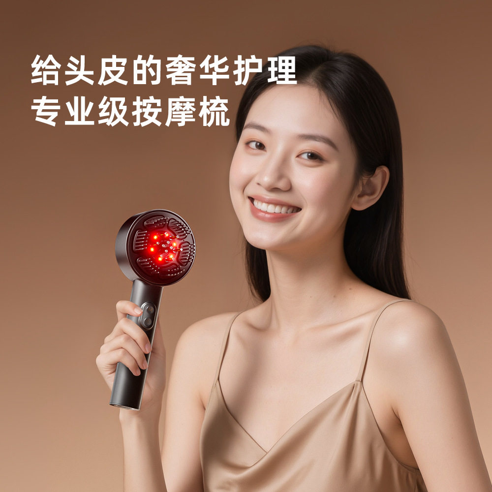 新款电动按摩梳头部按摩器养发震动防脱发头疗头皮红光按摩健发梳