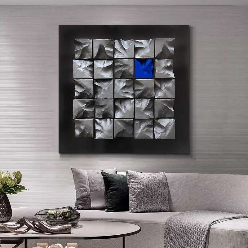 创意立体几何木雕壁画轻奢撞色玄关柜装饰画室内入户门正对墙挂画图片