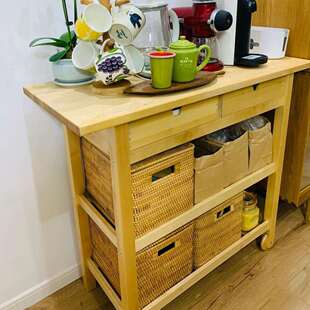 实木厨房收纳车长移动岛台夫洛亚厨房推车厨房多功能储物架