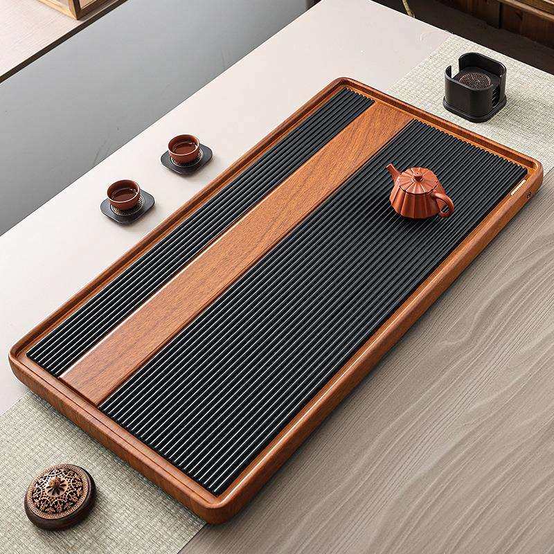 双色电木款茶盘速干排水大号家用简约茶台新中式功夫竹制茶具托盘
