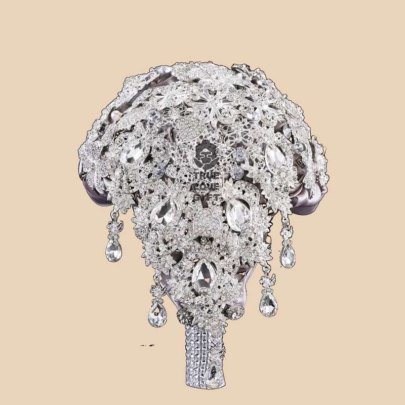 欧美全钻新娘手捧花外贸奢华婚庆用品水钻配件绸缎结婚摄影道具