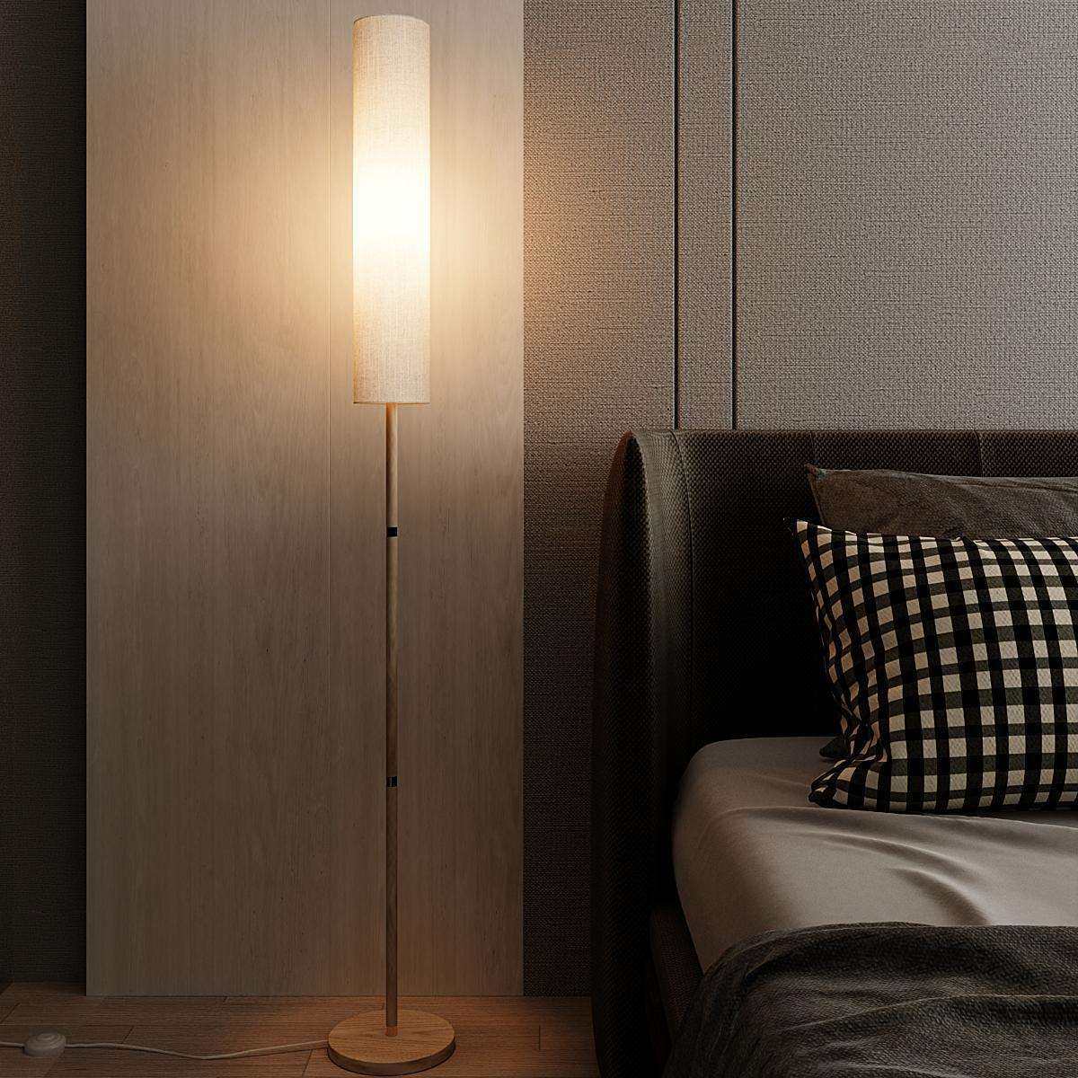 奶油风客厅简约设计落地灯北欧极简卧室长条原木日式床头落地台灯