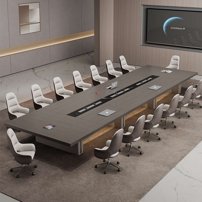 会议桌长桌轻奢高档大型加厚声控灯带会议桌椅组合会议接待洽谈桌