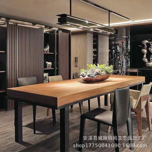复古工业风美式实木办公桌会议桌长桌长方形现代简约铁艺餐桌组合