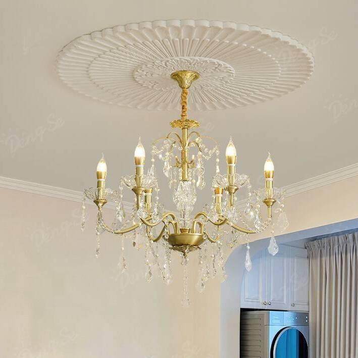 法式全铜客厅吊灯复古餐厅卧室书房欧式复式楼美式轻奢蜡烛水晶灯